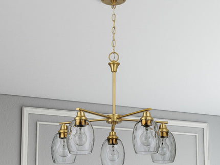 5 Lights Linear Arms With Chain Chandelier - Clear / Gold