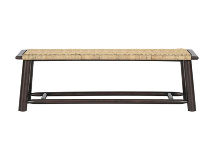 Farmhouse Modern Solid Wood Rattan Bench Multi Functional Design 59" Indoor & Covered Outdoor Bench - Walnut