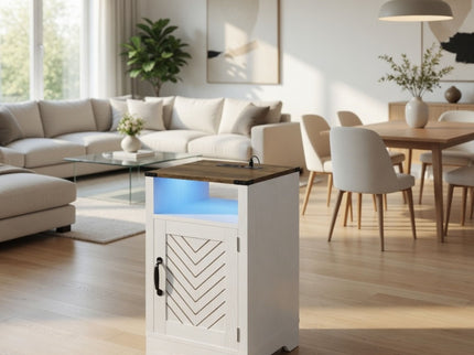 Farmhouse Nightstand With Charging Station & Storage