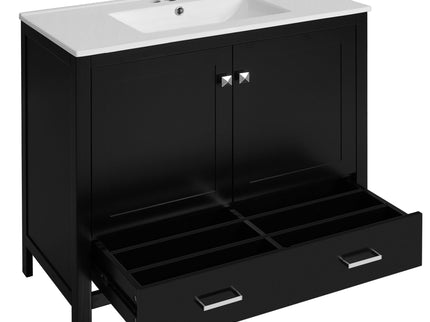 Bathroom Vanity With Sink, Soft Close Doors, Double Shelves & Divided Drawer