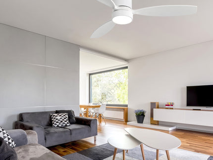 Indoor / Outdoor Ceiling Fan With Blades, Reversible DC Motor, Remote Controlled LED Light - White
