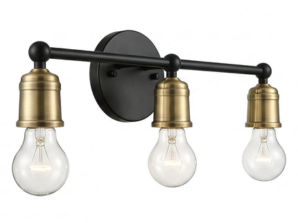 3 Light Wall Sconce, Vanity Light, No Bulbs Included - Black / Gold