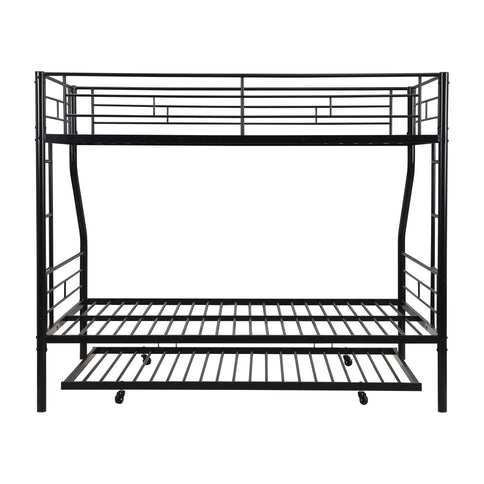 Twin Over Full Modern Metal Bunk Bed With Trundle - Black