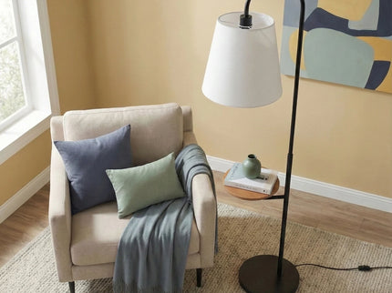 Seoul - Floor Lamp With Rotary Switch Wood Table Base - Black / White