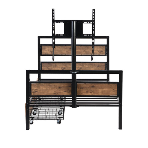 Twin Size Platform Bed With Headboard And Footboard, 2 Storage Drawers And Rotatable TV Stand - Black