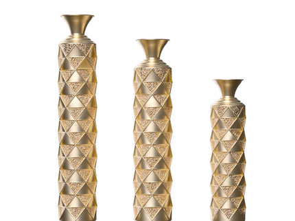 Metal Decorative Vase High Distress Metal Center Vase With 3D Triangle Pattern, (Set of 3) Vases For Home Decoration - Gold