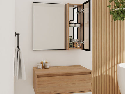 30" Wall Mounted Mirror Cabinet With Door - Imitative Oak
