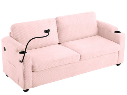 Sleeper Sofa Loveseat Sofa With Full Size Mattress, 2 USB Ports, 2 Cup Holders, 2 Side Pockets And Phone Holder
