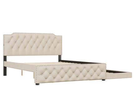 Upholstered Platform Bed With Trundle And 2 Sets Of USB Ports On Each Side, Fabric