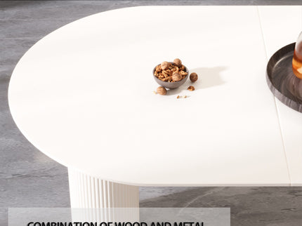Modern Cream Style Dining Table With Round Wave Legs, 4 - 8 Person - Cream White