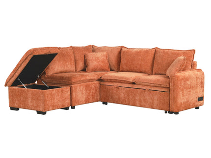Convertible Sofa Bed Sectional Sofa Sleeper L-Shaped Sofa With A Storage Ottoman, Two Pillows, Two Power Sockets And Two USB Ports For Living Room