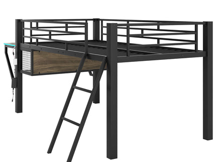 Gaming - Twin Loft Bed With Desk And LED - Black