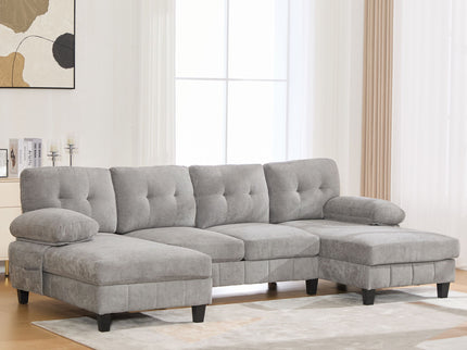 U-Shaped Sectional Sofa 103.5" Fabric Couch With Dual Chaise Lounges, Storage Pockets, Armrest Pillows