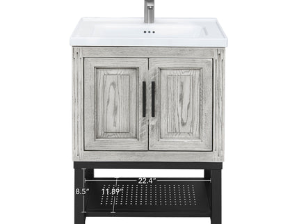 Modern Freestanding Bathroom Vanity With Ceramic Sink, Hot And Cold Faucet, Storage Cabinet & Open Shelf