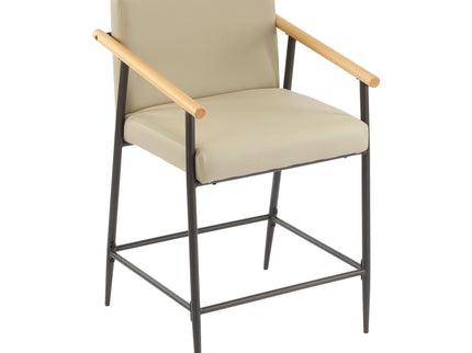 Mid Century Modern Counter Stool Set With Espresso Metal Frame - Khaki