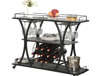 Industrial Bar Cart Kitchen Bar & Serving Cart For Home With Wheels 3 Tier Storage Shelves - Black / Gray