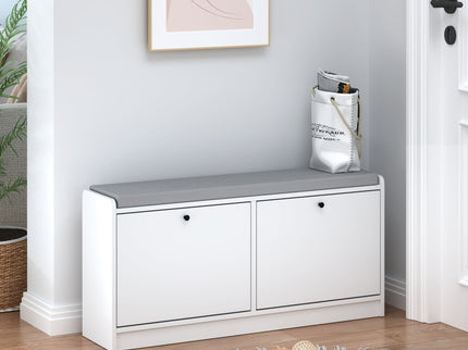 Shoe Storage Bench With Cushion, Entryway Organizer Cabinet For Hallway - White