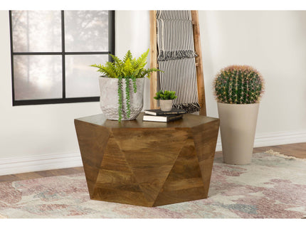 Athena - Hexagonal Top Coffee Table Coffee Table With Geometric Design - Natural