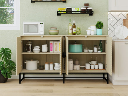 Carved 4 Door Sideboard With Storage, Adjustable Shelf