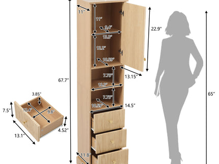 Tall Bathroom Cabinet With 1 Door, 3 Drawers, Open Storage - Wood