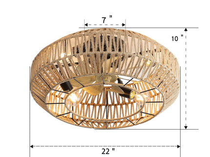 22" Caged Ceiling Fan With DC Motor, 6 Speeds Remote Control For Living Room - Rattan