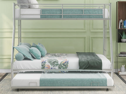 Bunk Bed With Steel Frame And Trundle, 2 Side Ladders