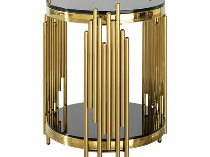 Elegant Round Table With Double Layer Tempered Glass Top And Stainless Steel Frame For Living Room