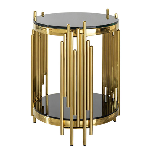 Elegant Round Table With Double Layer Tempered Glass Top And Stainless Steel Frame For Living Room