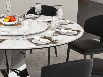 Round Dining Table With 6 Chairs Set - Silver
