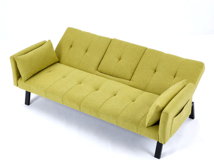 Sofa Bed With Foldable Design And Cup Holder - Green