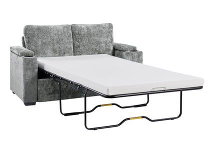 Pull Out Sofa Bed Loveseat With Twin Mattress, Cup Holders And Arm Storage