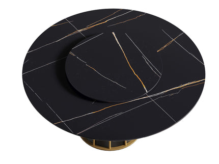 Modern Artificial Stone Round Metal Iron Base Dining Table, Can Accommodate 8 People Artificial Stone Turntable (Not Including Chairs) - Black