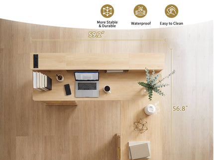 Fluted L-Shaped Desk With Charging Station & Storage Cabinet