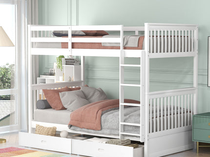 Bunk Bed With Ladders And 2 Storage Drawers