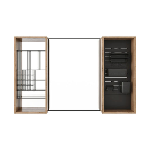 43.5" Mirror Cabinet With Storage, Wall Mounted Medicine Cabinet Frame With Shelves - Imitative Oak