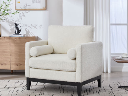 Wide Modern Farmhouse Performance Accent Chair With Legs, Wood Base