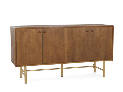 Modern Scandinavian 4 Door Sideboard Storage Cabinet With Adjustable Shelves - Brown / Gold