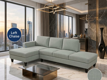 L - Shaped Sectional Sofa With Left Chaise & Ottoman - Pale Green