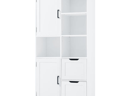 Freestanding Bathroom Storage Cabinet With Doors And Drawers, Adjustable Shelf, Open Shelves - White