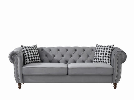 Chesterfield Upholstery Fabric Sofa With Roll Armrest & Nailhead