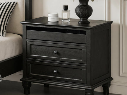 Nightstand With Charging Station, 3 Drawer Storage Table