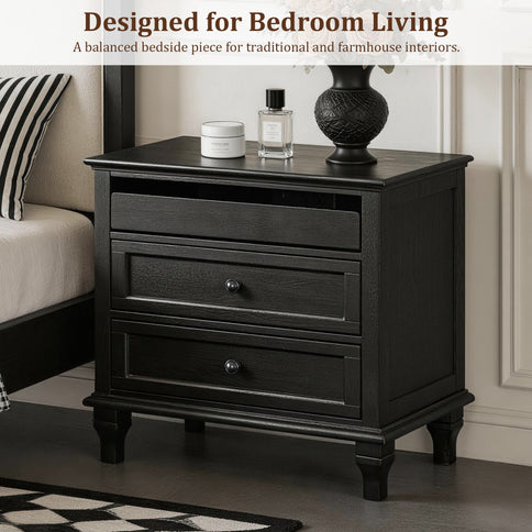 Nightstand With Charging Station, 3 Drawer Storage Table
