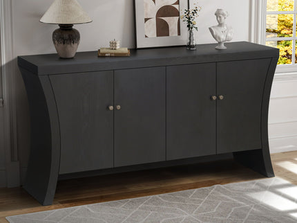 Refined Industrial 4 Door Credenza With Arc Legs & Clasps