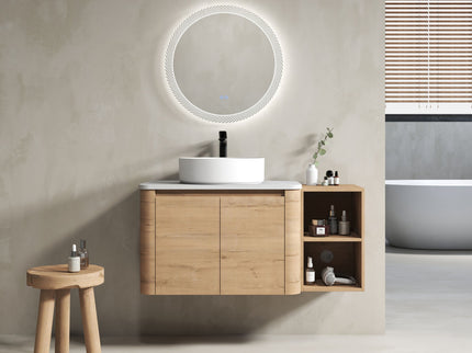 Wall Mounted Bathroom Vanity With Art Sink, 1 Storage Shelf, 2 Soft Close Doors