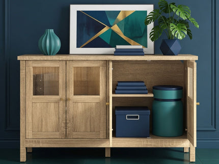 Buffet Cabinet With 4 Doors, Adjustable Shelves Handles - Natural