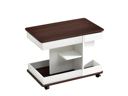 Adjustable End Table With Wheels, 360°Rotating Top And Storage Space