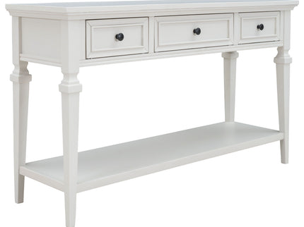 Classic Retro Style Console Table With 3 Top Drawers And Open Style Bottom Shelf - Antique White