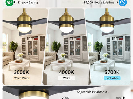 52" Ceiling Fan With Dimmable LED Light, 6 Speed DC Motor, 3 Blades