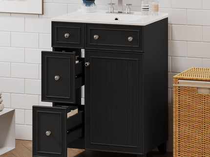 Transitional Style Bathroom Vanity Cabinet With Ceramic Sink