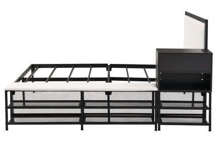 Platform Bed With 2 Tier Storage Shelves, Storage Cabinet